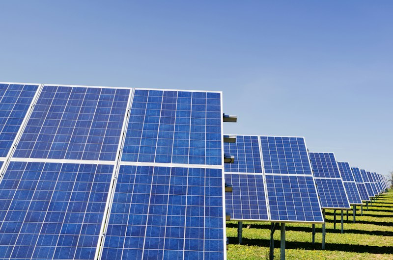 Photovoltaic solar panels capturing bright sunlight